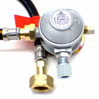 30mbar 8mm Outlet Caravan Regulator 0.75m to 21.8mm Nut Pigtail Kit